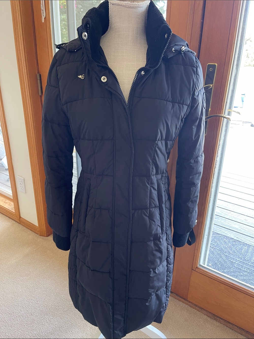 Esprit Black Long Quilted Hooded Puffer Coat